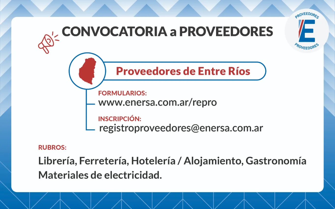 Enersa convoca a empresas y establecimientos de toda la Provincia a inscribirse en su Registro de Pr