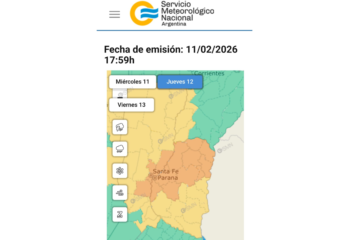 Alerta meteorológica por tormentas fuertes para este jueves