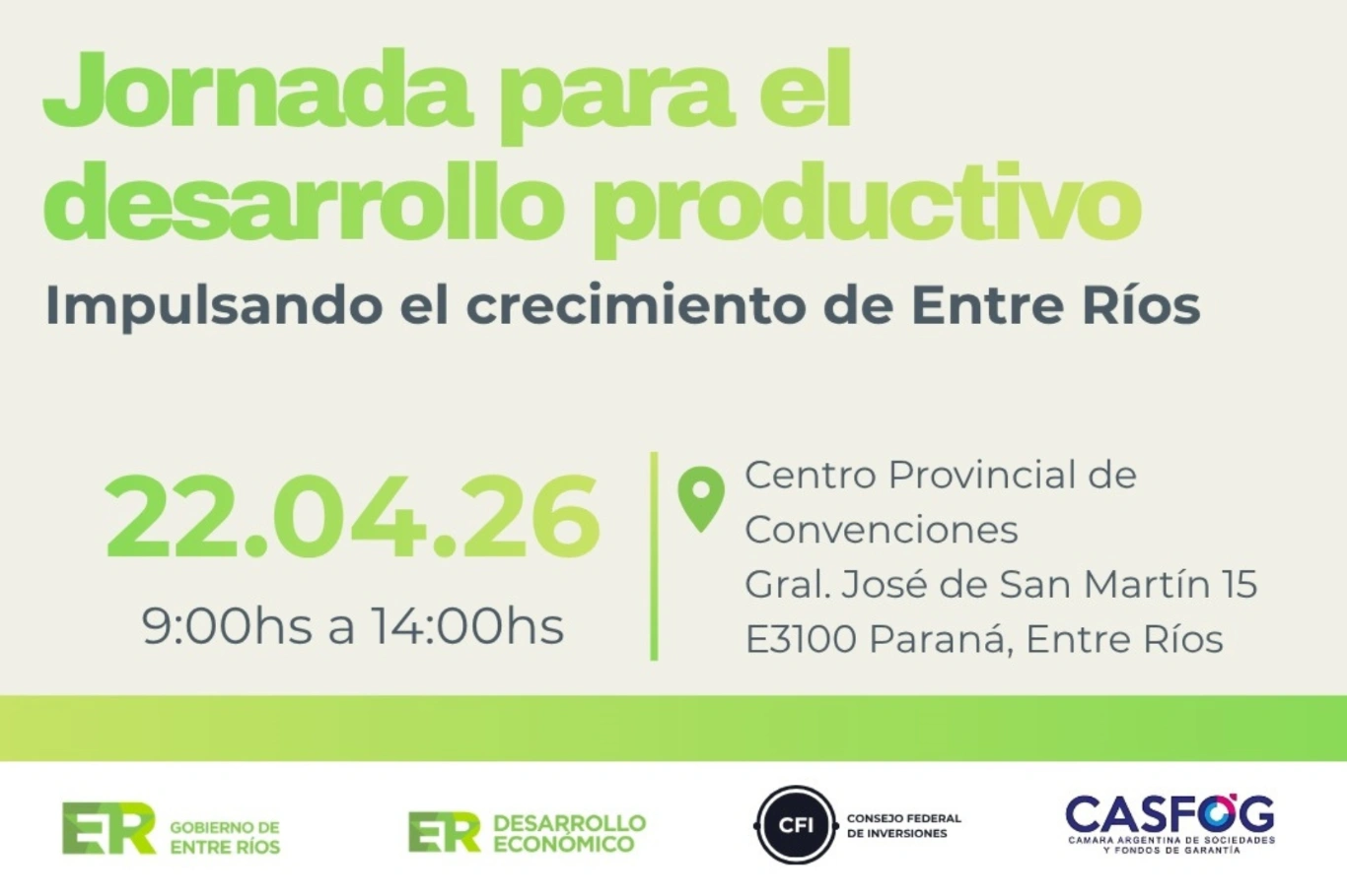 Este 22 de abril se realizará la jornada de promoción de inversiones y generación de empleo en Paran