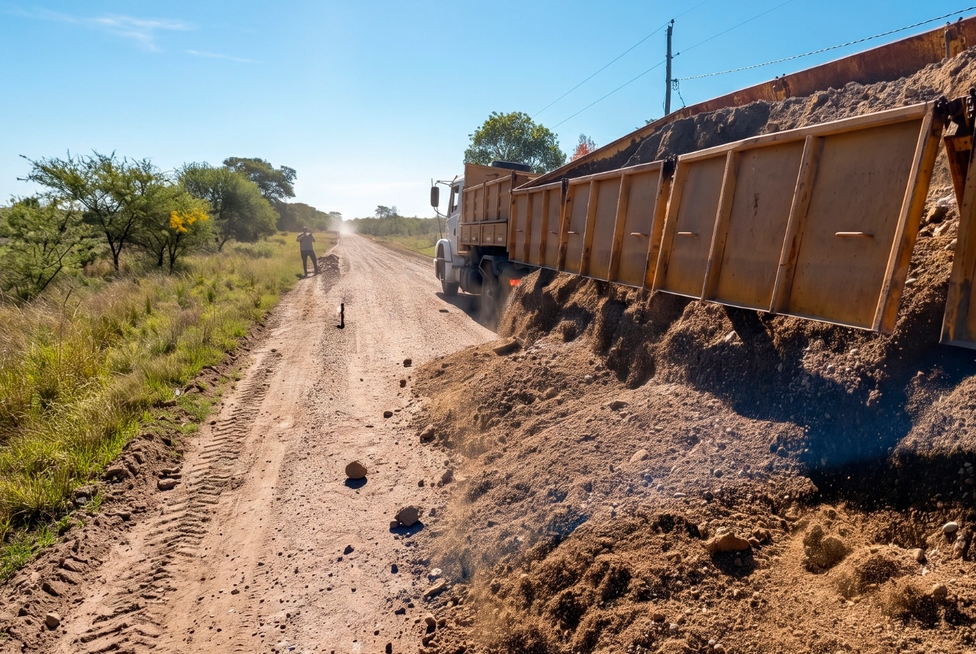 Comenzó la reposición de broza y ripio en un segundo tramo del acceso a Colonia 3 y 14 en el departa