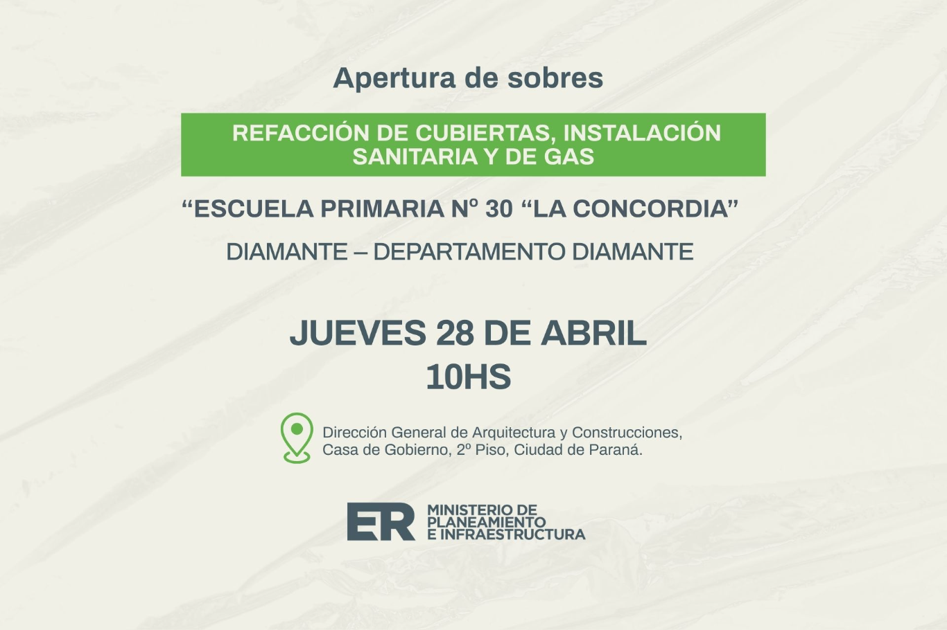 La provincia realizará intervenciones edilicias en una escuela de Diamante