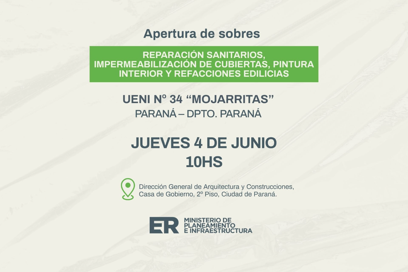 Se abrirán los sobres para mejoras edilicias en la UENI "Mojarritas" de Paraná
