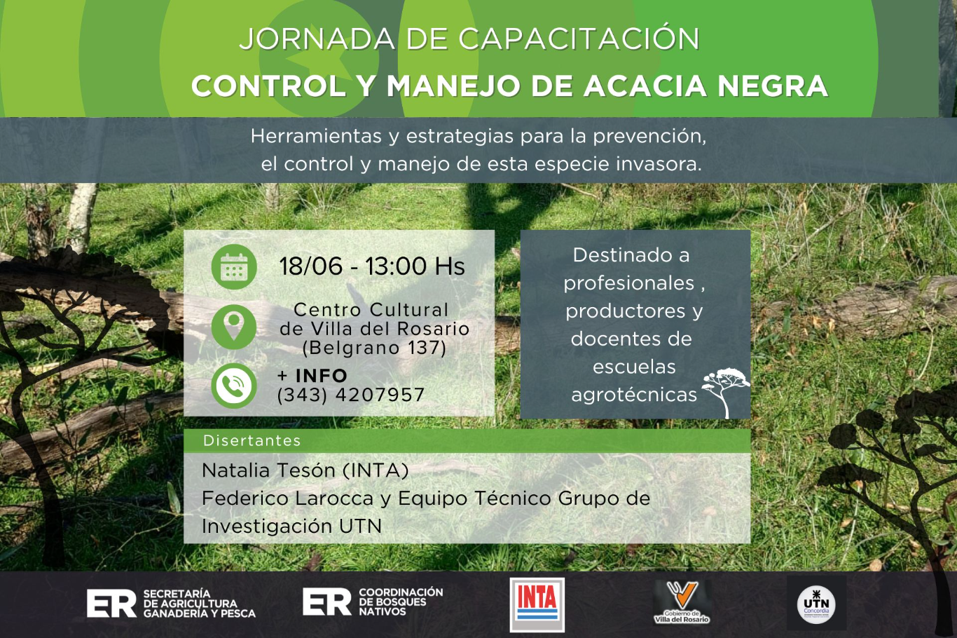 Capacitarán sobre el control y manejo de la acacia negra en Villa del Rosario