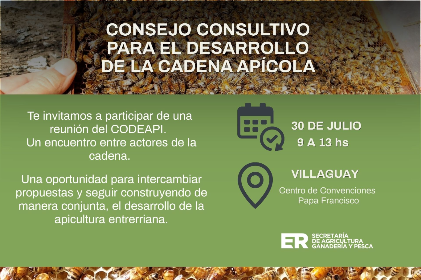 Convocan a una reunión del Consejo Consultivo para el Desarrollo de la Cadena Apícola