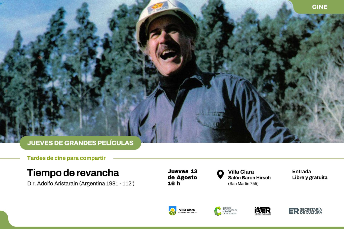 El ciclo Jueves de Grandes Películas continúa su recorrido por distintas comunidades entrerrianas